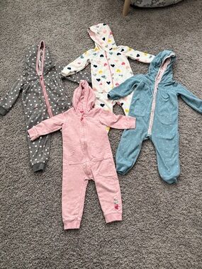 Bundle of 4 Baby Girl Hooded One-Piece sleepers- all size 18M